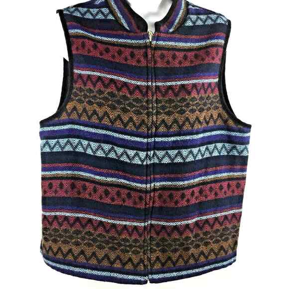 Womens Stripe Vest‎ Size 8 Wool Blend Zip Up Purple Blue Brown Red - Picture 1 of 6